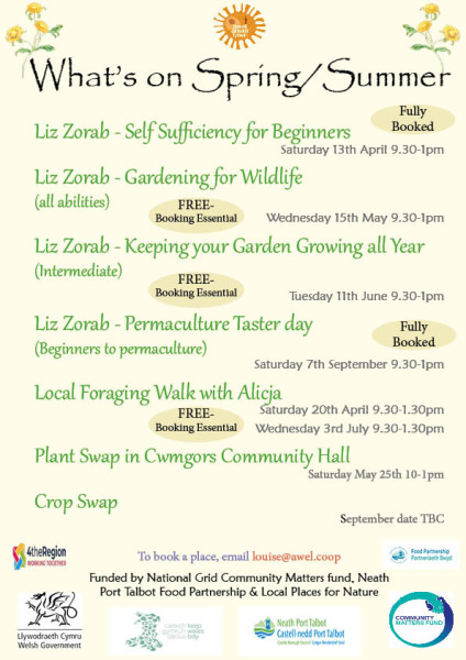 Hwb y Gors Spring/Summer Workshops; Liz Zorab gardening, Foraging with Alicja, Plant & Crop swaps!